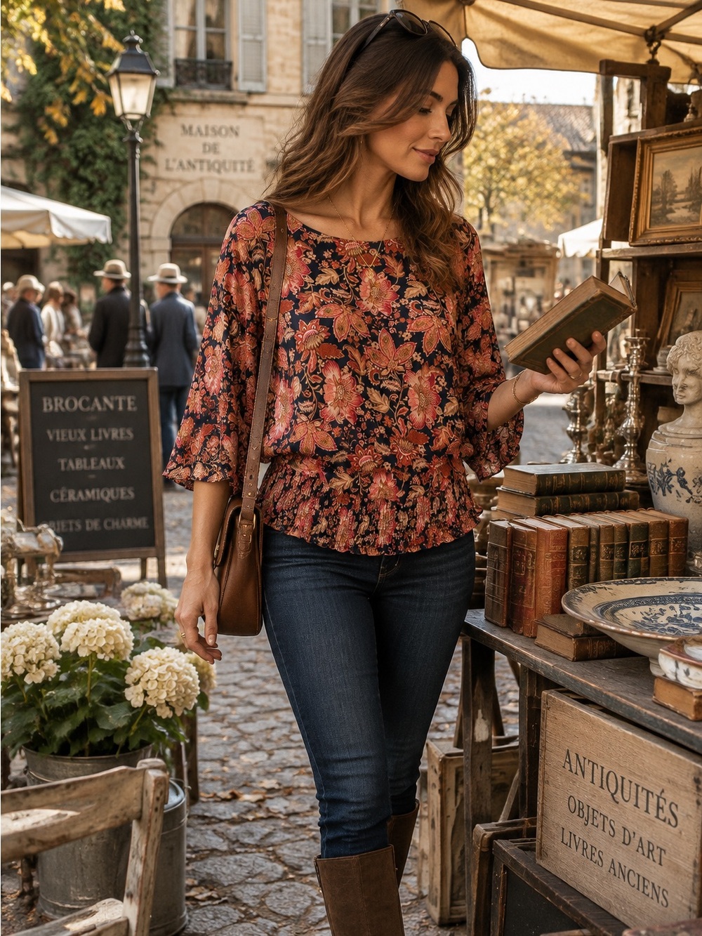 CYNTHIA STEFFE Boho Cottagecore Floral Chiffon Overlay Flutter Sleeve Blouse, M